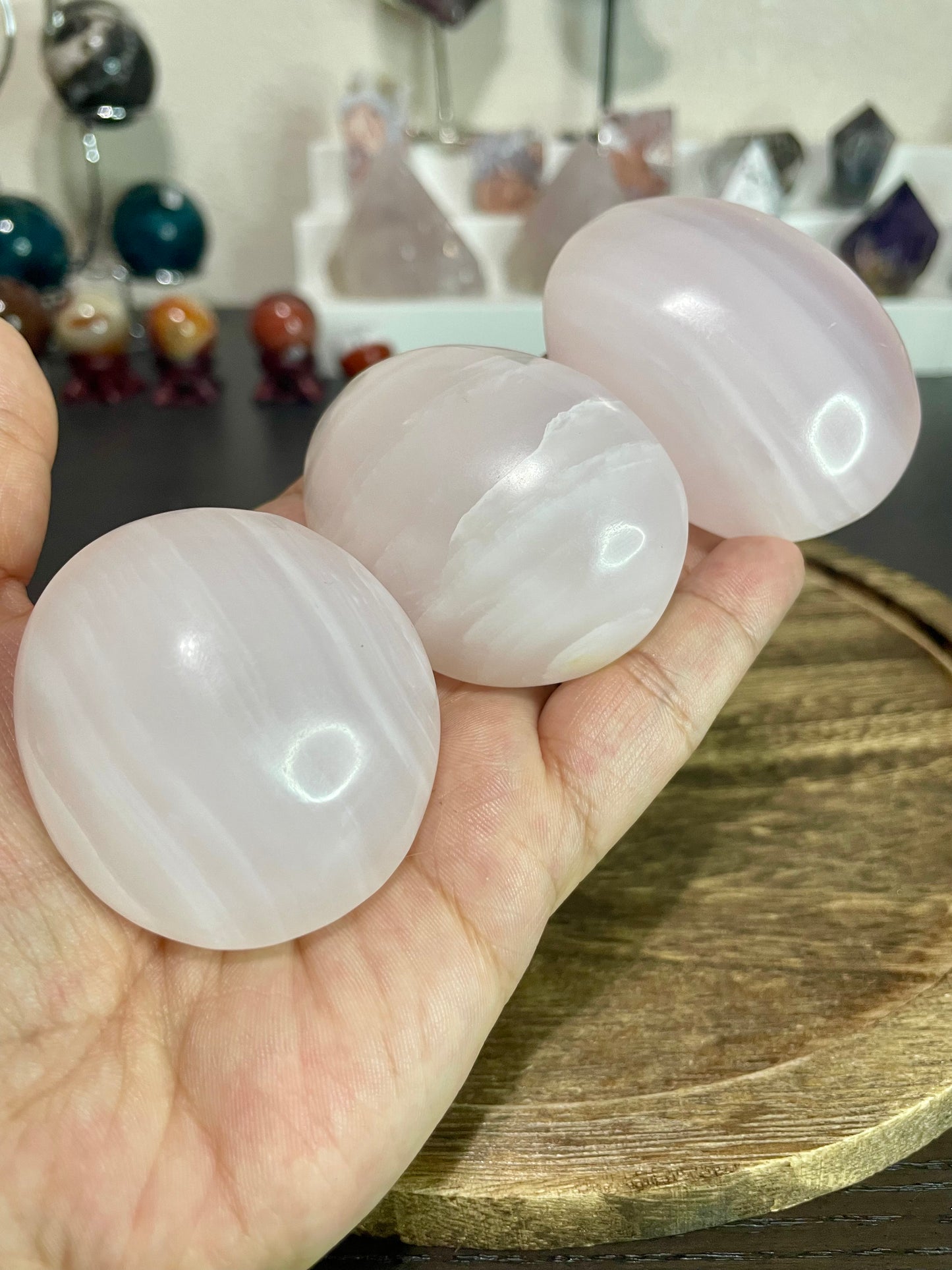 Pink Mangano Calcite Palm Stone