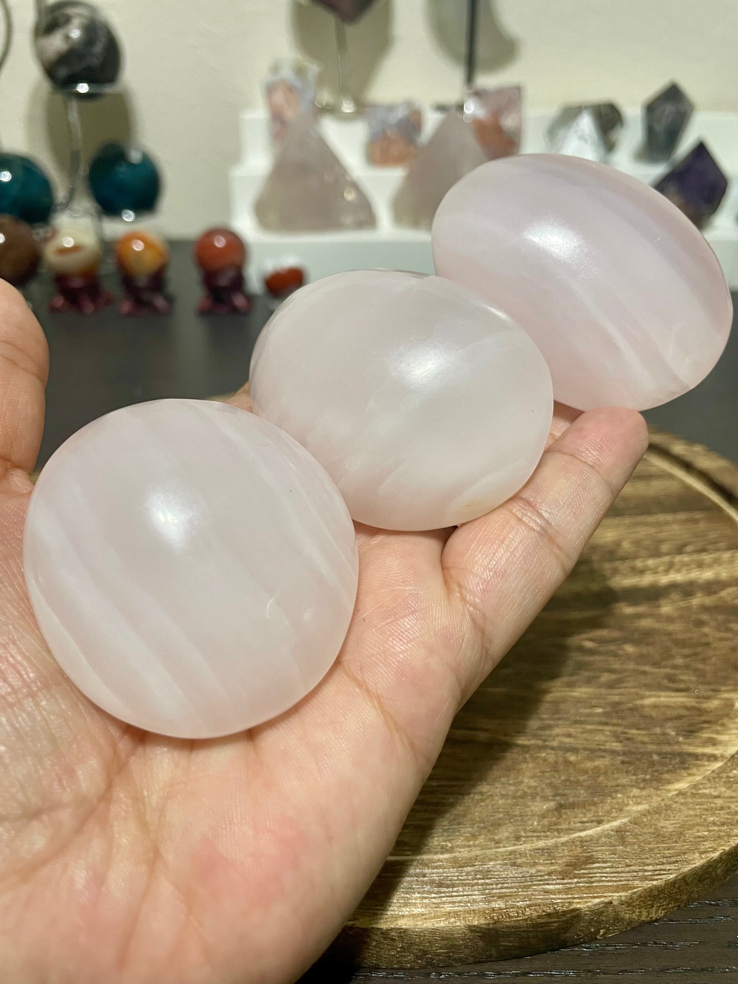 Pink Mangano Calcite Palm Stone
