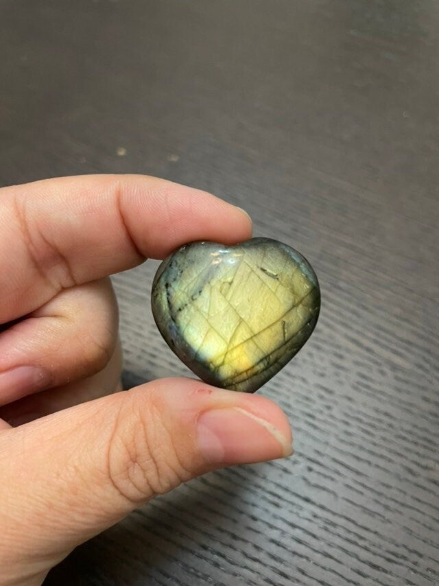 Small Mystery Labradorite Heart Carving - Super Flashy!