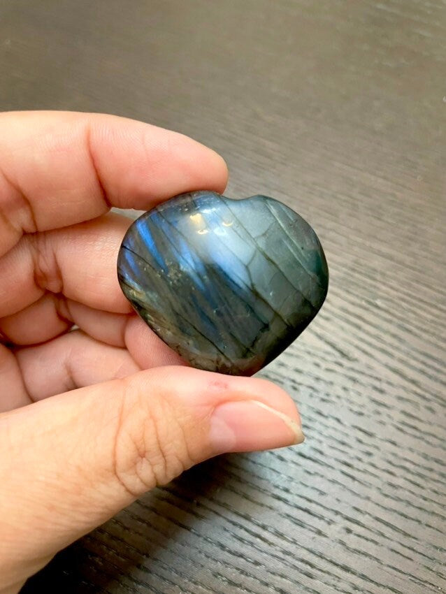 Small Mystery Labradorite Heart Carving - Super Flashy!