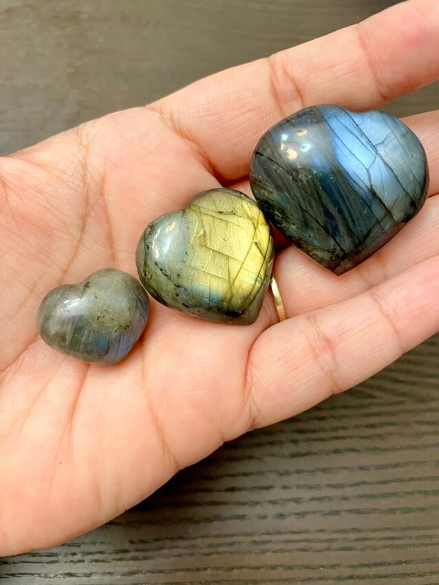 Small Mystery Labradorite Heart Carving - Super Flashy!