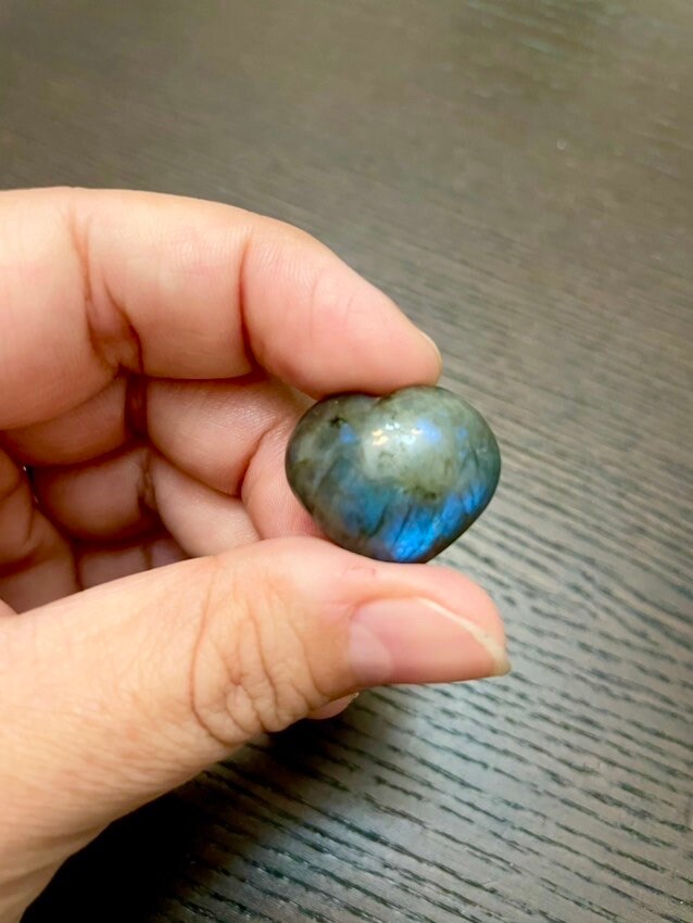 Small Mystery Labradorite Heart Carving - Super Flashy!