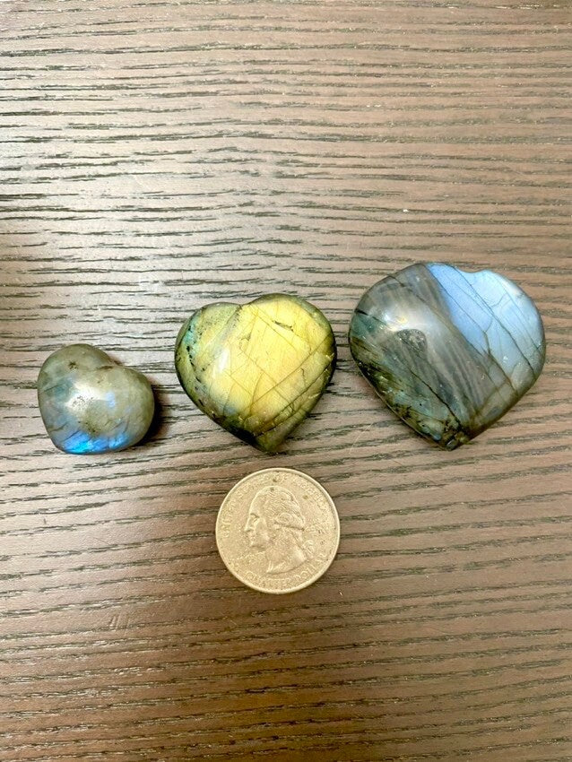 Small Mystery Labradorite Heart Carving - Super Flashy!